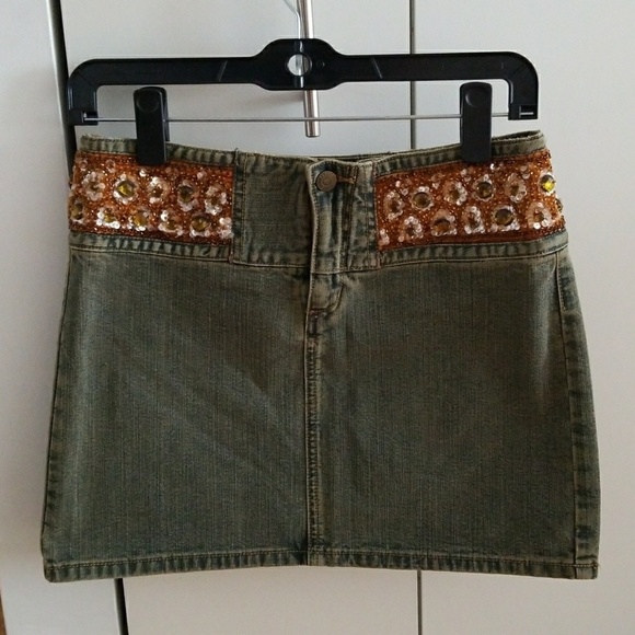 Beaded Detail Jean Skirt - Picture 1 of 3